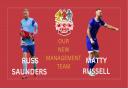 A graphic issued by Prestwich Heys to name Russ Saunders and Matty Russell as their new managerial duo