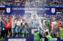 Coventry City players celebrate after winning the Checkatrade Trophy final at Wembley Stadium earlier this year