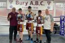 IN ACTION: From left, Bury ABC coach Mick Jelley, Craig Barnes, Zakir Khan, Danyall Muhammad and coach Colin Carr