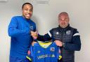 Radcliffe’s Kole Hall with boss Lee Fowler after putting pen to paper for next season