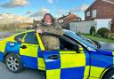 Graham Cole OBE who is known for playing PC Tony Stamp in The Bill, standing with the police car