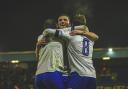 Bury celebrate Benito Lowe's winner against Squires Gates Picture: Jake Horrocks