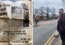 John Unsworth in the newspaper article and his grandson recreating the photo 50 years on