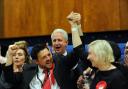 VICTORY: Ivan Lewis, prospective parliamentary candidate for Bury South, celebrates with winner, Karen Leach