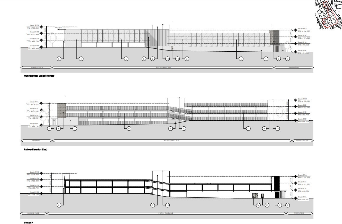 Side elevation plans of the new travel hub