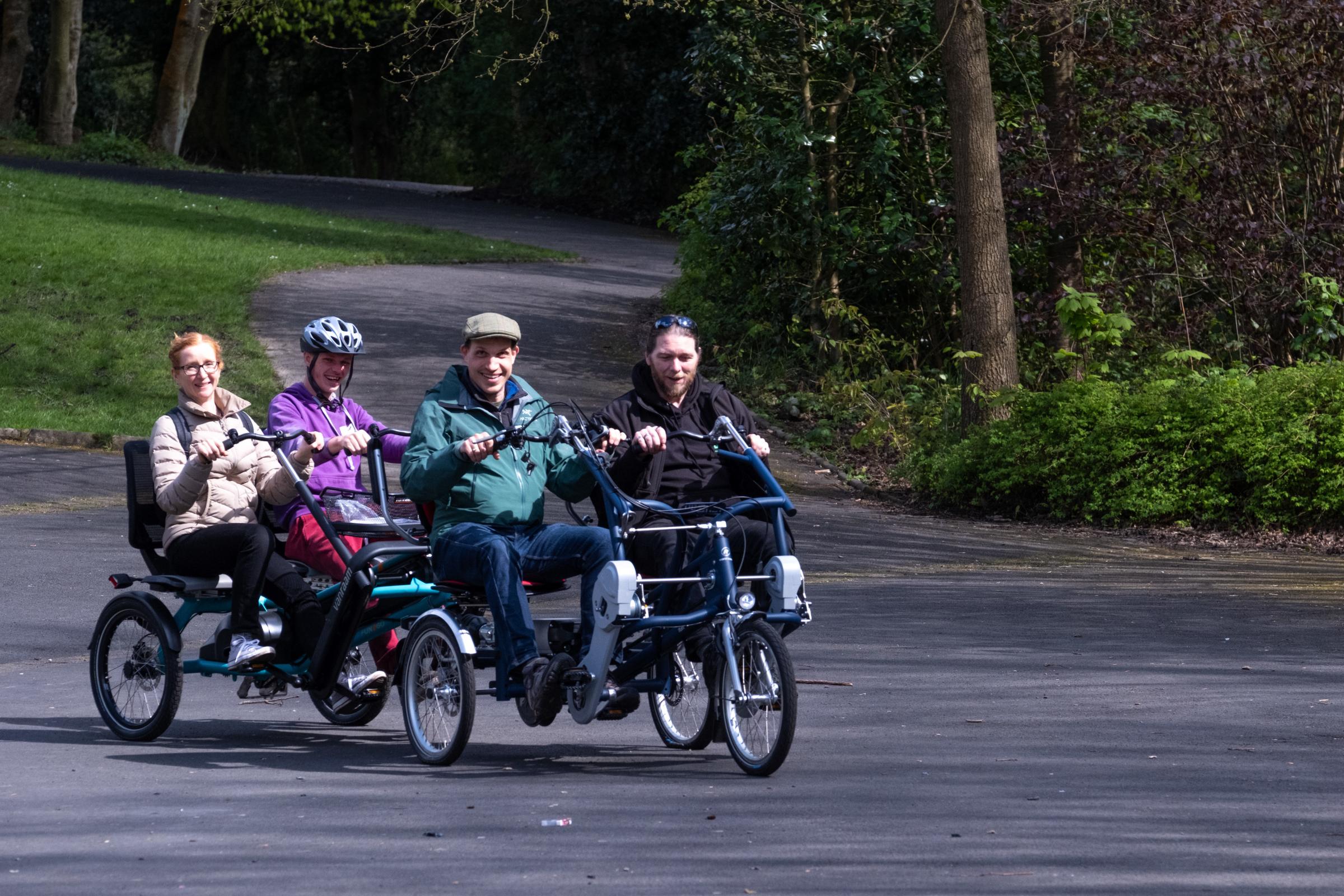 Some participants try out the adapted cycles in Hyde Park, Tameside, as the Cycling UK scheme launches. (Picture: Mark Harvey/Cycling UK)
