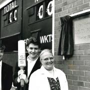 Unveiling of the new scoreboard at Bury Grammar School for Boys in May 1991