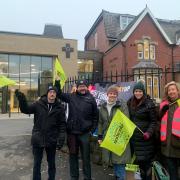 The picket line outside the college