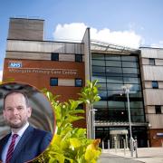 NHS building with James Daly MP