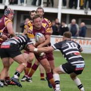 Flanker Mark Goodman drives through during Tigers defeat at Plymouth Albion