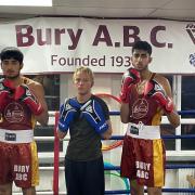 From left, Bury boxers Abdullah Akmal, Salus Price and Muhammed Eesa Jawad at the club