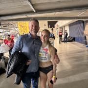 Anna Gisbourne after her England senior debut with proud father David