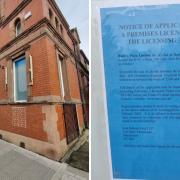 The site on Bury New Road in Prestwich where Rudy’s Pizzeria plans to open a restaurant and a notice showing the application
