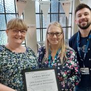 From left; Lindsey Whittle Alexander Care Home manager, Margaret Broughton-Smith, CRN Greater Manchester clinical research practitioner and Ash Minchin, of CRN Greater MAnchester