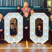 Headteacher Emma Collopy with pupils at Elton Primary School