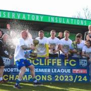 Radcliffe FC celebrate winning the league