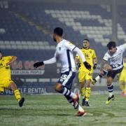 TEL STAR: Dom Telford fires Bury ahead in Tuesday night's Checkatrade Trophy quarter-final victory over Oxford United