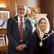 Cllr Shaheena Haroon with her husband Raja Haroon Khan at the Bury Mayor Making 2019