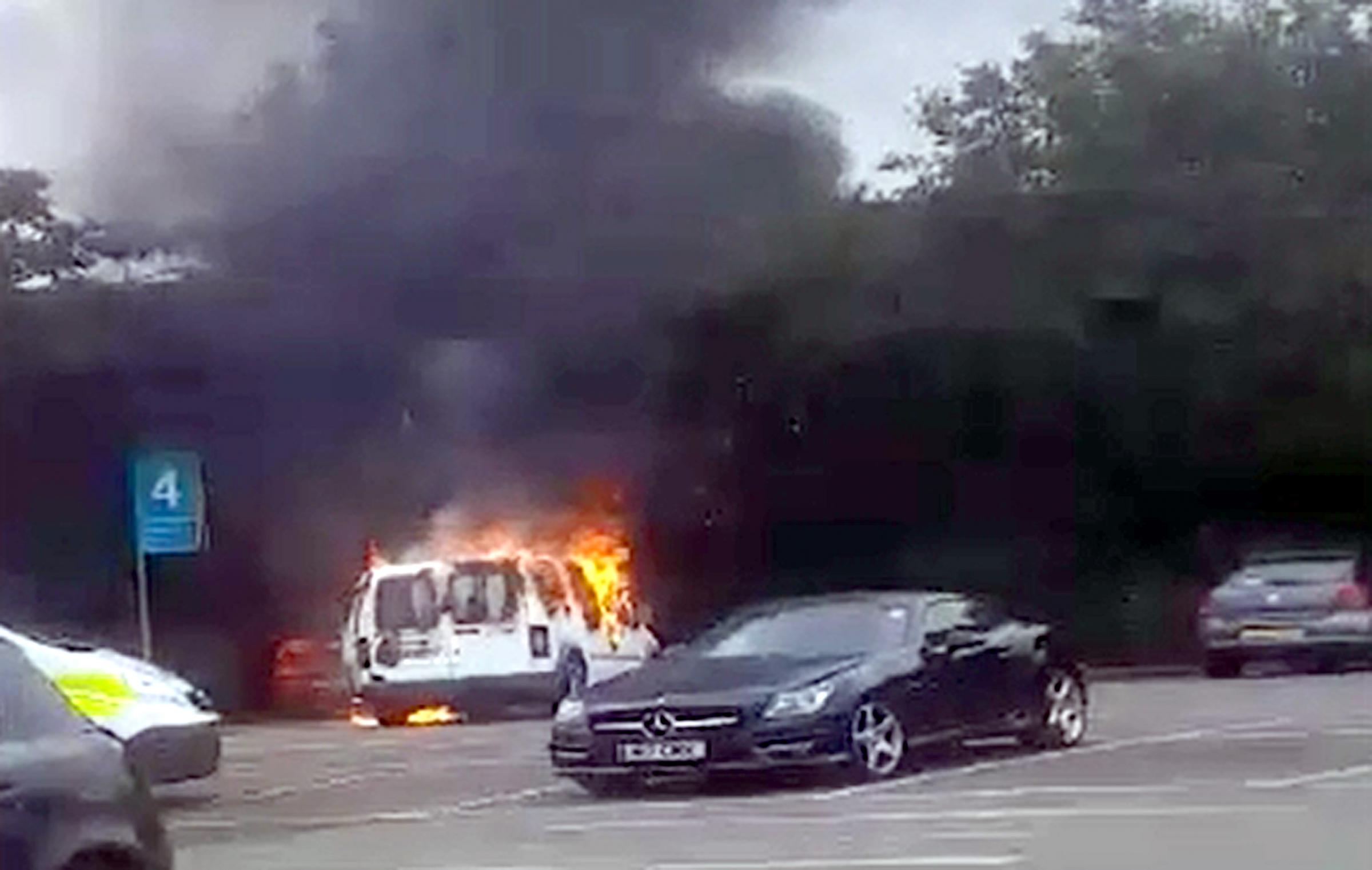 Mum shopping with daughter, 2, describes 'scary' moment van went up in flames after 'armed robbery'