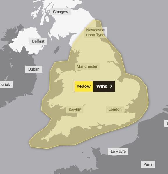 Wind warning across England and Wales. January 14, 2020