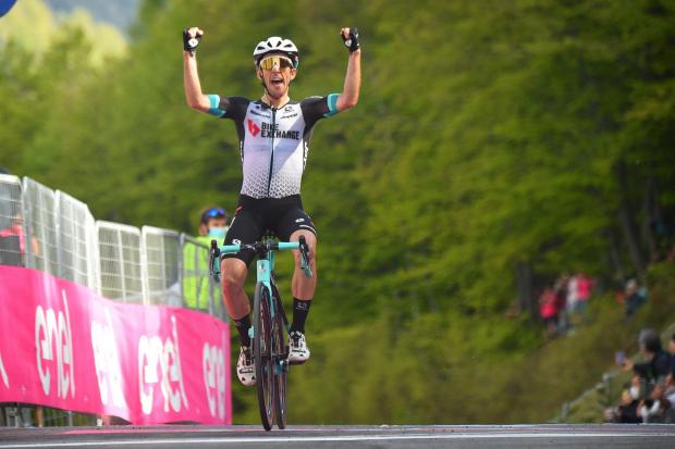 FORM: Bury star Simon Yates celebrates victory on stage 19 of the Giro d’Italia on his way to third overall