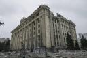 DAMAGED: The shelled city hall in Kharkiv on Tuesday