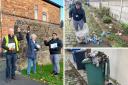 Bury West councillors, Shahbaz Arif, Jackie Harris and Dene Vernon cleaning up rubbish