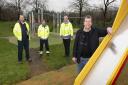 Cllr Alan Quinn, right, and grounds manager Kevin Dickinson, second right, at the Ramsbottom Pool play area
