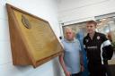 From left former player Tony Kelly and Bolton Wanderers manager Phil Parkinson beside the plaque at Burnden Park Asda to commemorate the Bolton Wanderers FC Burnden Disaster