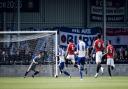 Tom Greaves scores for Bury AFC against FC United. Picture: Andy Whitehead