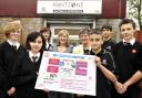 Printzone TEAM: Wendy Webster, left and Sally Haworth with the Smithills pupils shortlisted for an award
