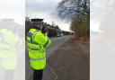 A police officer with a speed gun in Prestwich on Thursday
