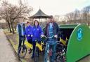 At the opening of the Clarence Park bike library. From left; Move More officer George Wolstencroft, Hannah Crompton and Dawn Warriner, Friends of Clarence Park volunteers and Cllr Kevin Peel