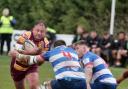 STAR MAN: Sedgley’s Mark Goodman, left, powers his way through Sheffield’s defence. Picture by Glenn Hutton
