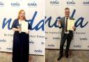 Rebecca Foster, left, and Andy Milthorpe, right, hold their winners certificates at the NODA Awards