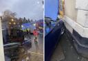 The two car crash led to one car hitting the shop and another hitting a lamppost
