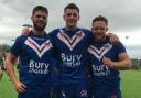 Bury Broncos players, from left, Will Spencer, Liam Sixsmith and Warren Bluer after their 46-6 win at Leigh East A