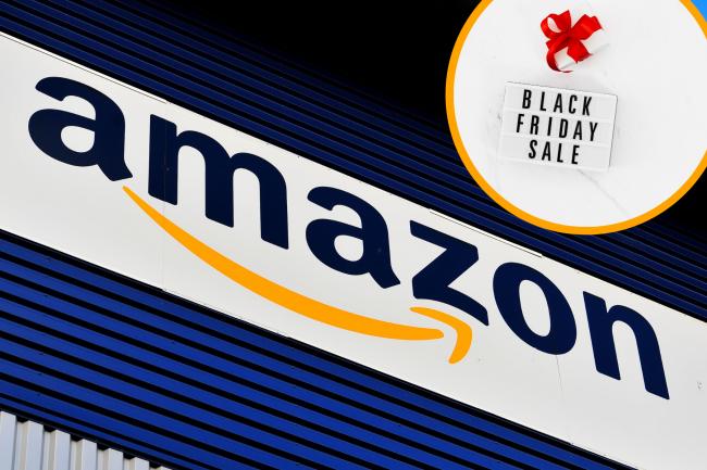 Main image- A sign at the Amazon fulfillment centre in Hemel Hempstead, Hertfordshire. Top Left- Black Friday sale sign Credit: PA and Canva