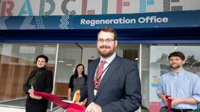 Council leader Eamonn O'Brien at Radcliffe Regeneration Office