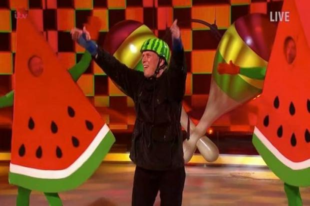 He leaned into the watermelon theme with his eye-grabbing helmet. Credit: ITV