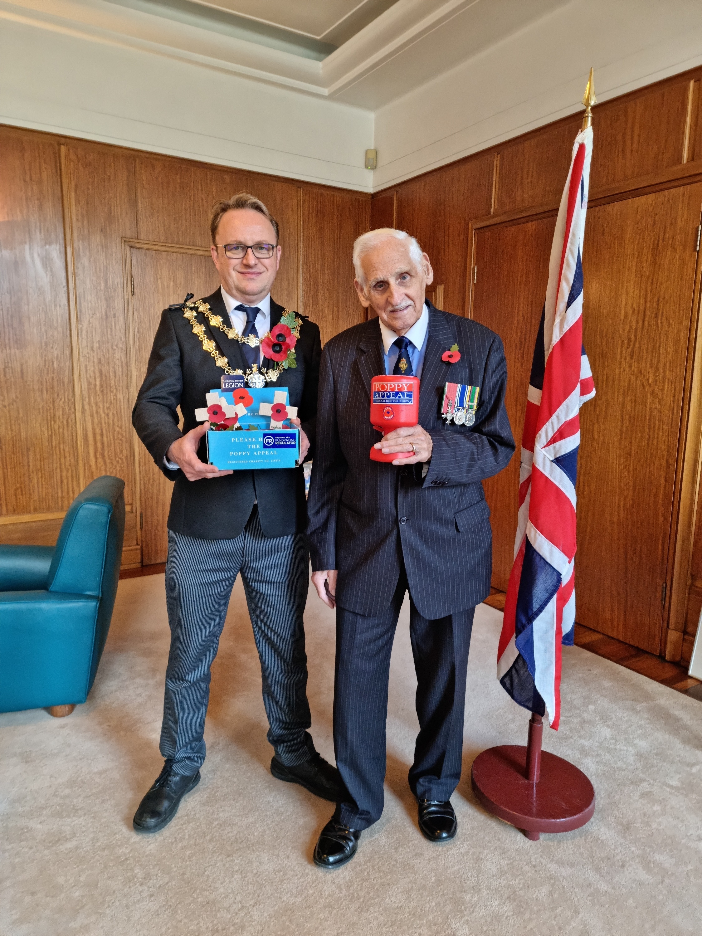 The Mayor of Bury, Cllr Tim Pickstone, with Colonel Eric Davidson