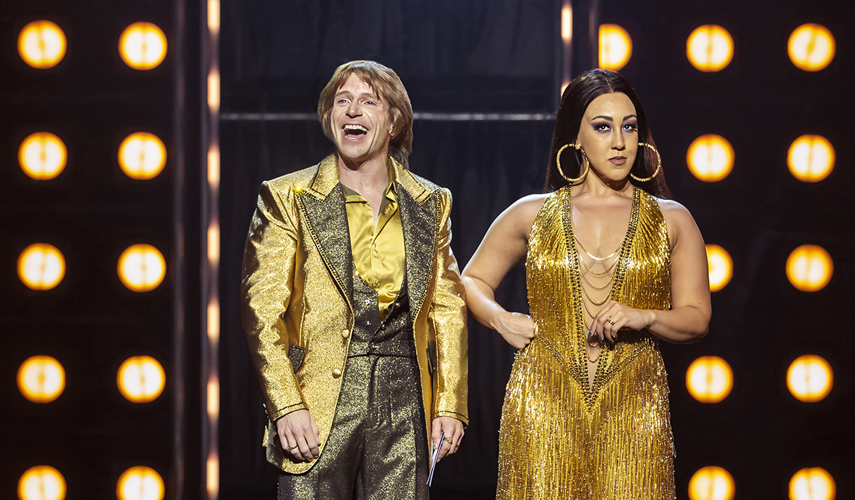 Lucas Rush as Sonny Bono and Danielle Steers as Lady in The Cher Show and (left) Danielle Steers in full voice (Pictures: Pamela Raith)