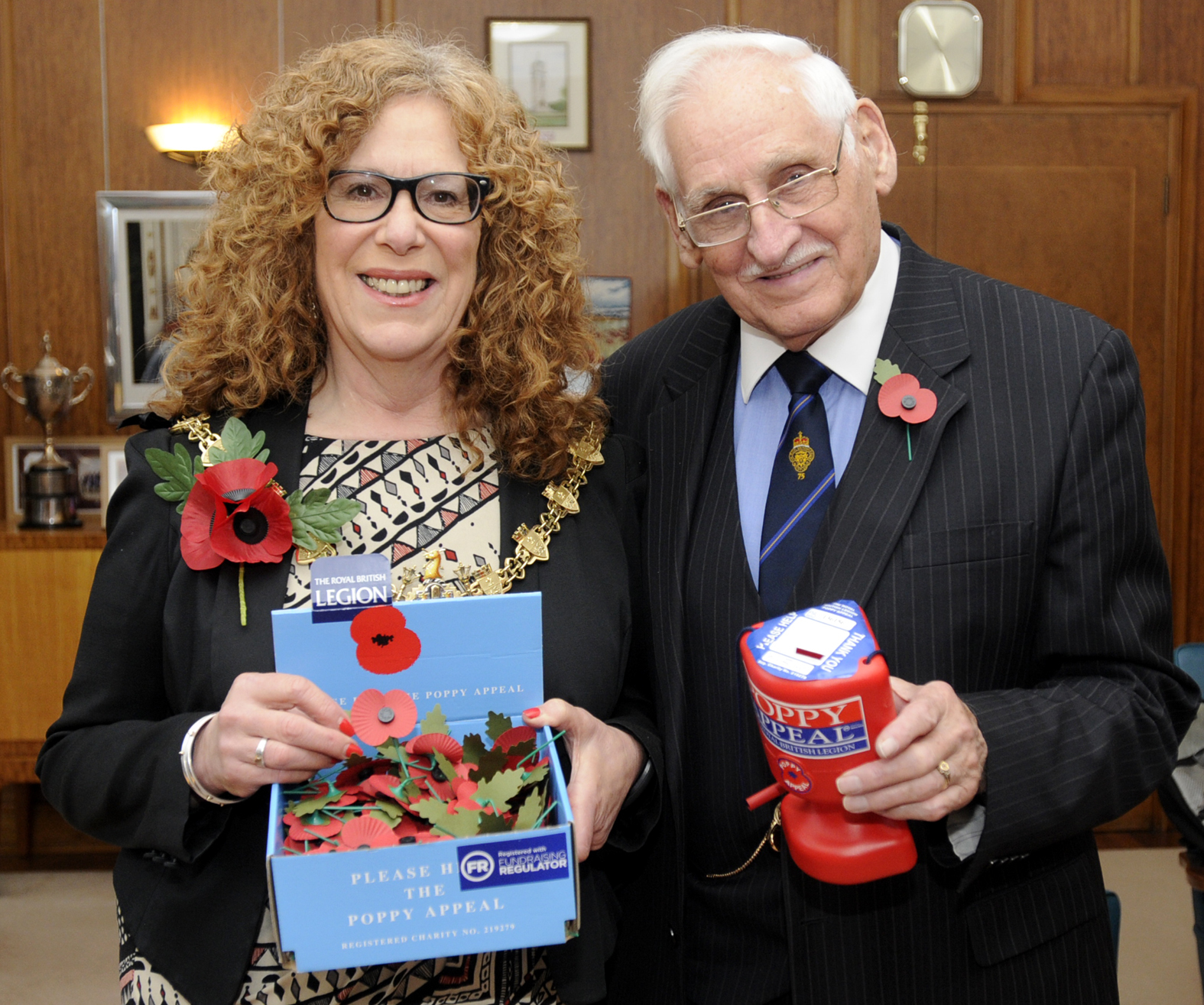 Colonel Eric Davidson launches the 2018 poppy appeal with Mayor of Bury Cllr Jane Black.