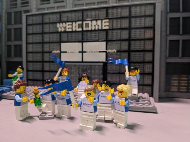 Bury Times: Man City fans as LEGO mini-figures celebrating the title win (LEGOLAND Discovery Centre Manchester)