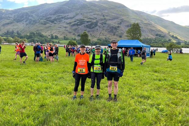TRIO: Ullswater Way runners Kath Davies (left) and Sheila McNulty with former RAC member Alan Sumner