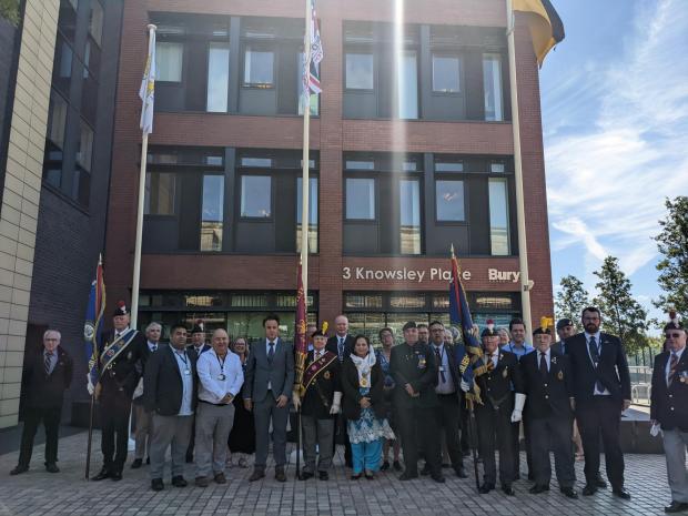 Bury Times: The flag raising took place on Monday, flag raising yesterday and was attended by the Mayor, veterans and Cllrs Gold and O’Brien.