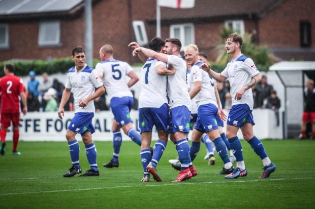 FOUR-SOME: Lewis Gilboy (no. 7) has scored four goals in Bury AFC’s opening two games of the season Picture: Jake Horrocks