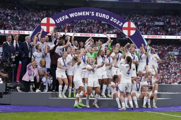 England's women's team celebrate their Euro 2022 success at Wembley (Picture: PA)