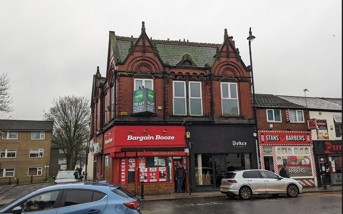 The new Hideout Bar will be above Bargain Booze and Doke Pizzeria on Bury New Road in Prestwich