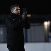 Andy Welsh salutes the Bury AFC fans after the win against Garstang. Picture: Haydan Roberts